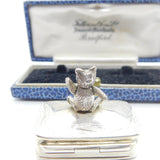 Sterling Silver Articulated Teddy Bear Trinket Box or Pot Vintage c1980