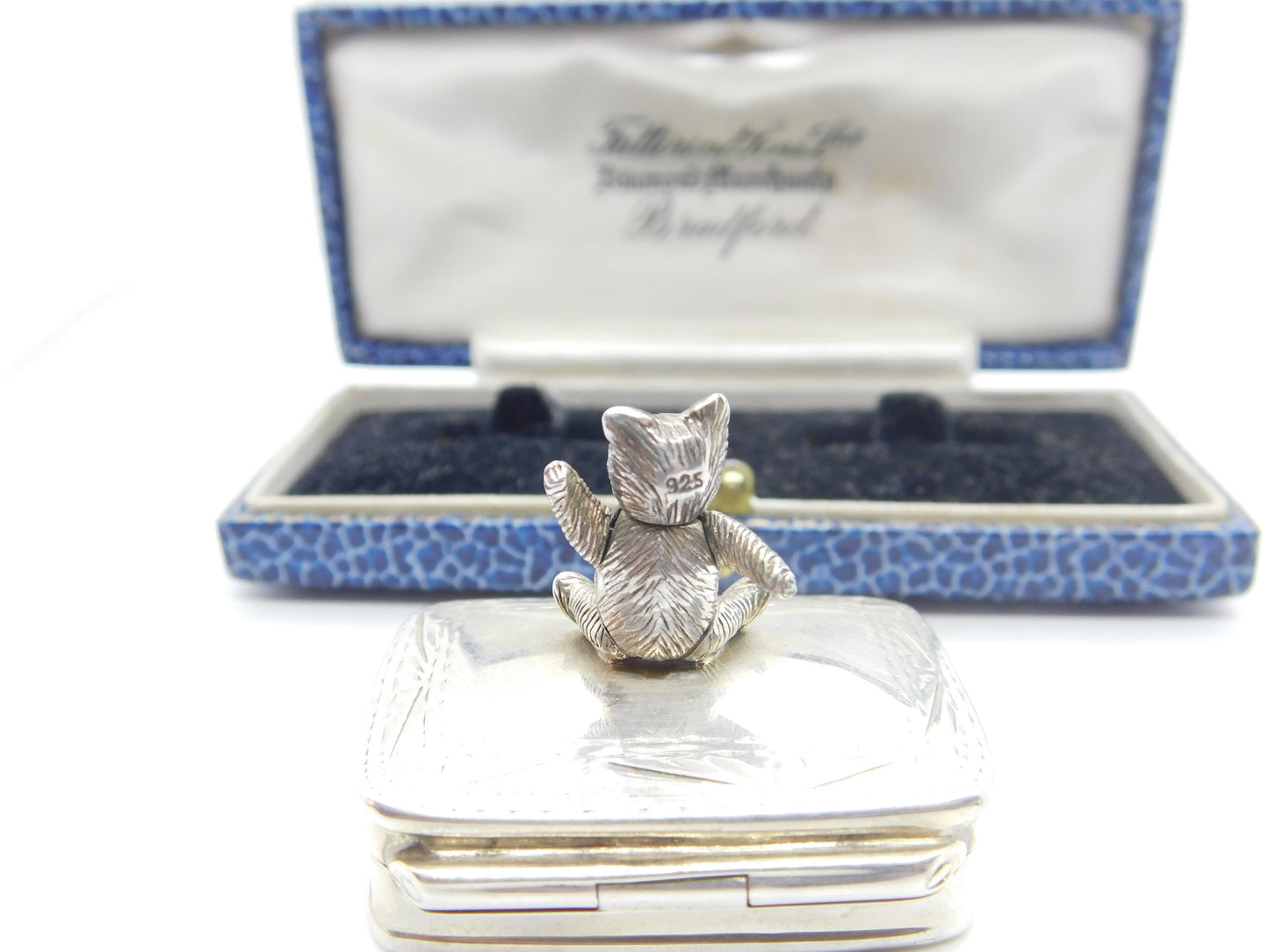 Sterling Silver Articulated Teddy Bear Trinket Box or Pot Vintage c1980