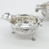 George II Pair Sterling Silver Floral Pattern Sauce Boats 1758 London W. Brind
