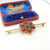 Victorian 9ct Gold & Cabochon Almandine Garnet Large Floral Brooch Antique c1860