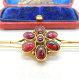 Victorian 9ct Gold & Cabochon Almandine Garnet Large Floral Brooch Antique c1860