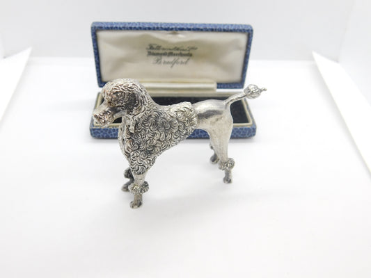 Cast Sterling Silver Figurine Ornament of Poodle Dog Vintage c1970