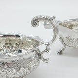 George II Pair Sterling Silver Floral Pattern Sauce Boats 1758 London W. Brind