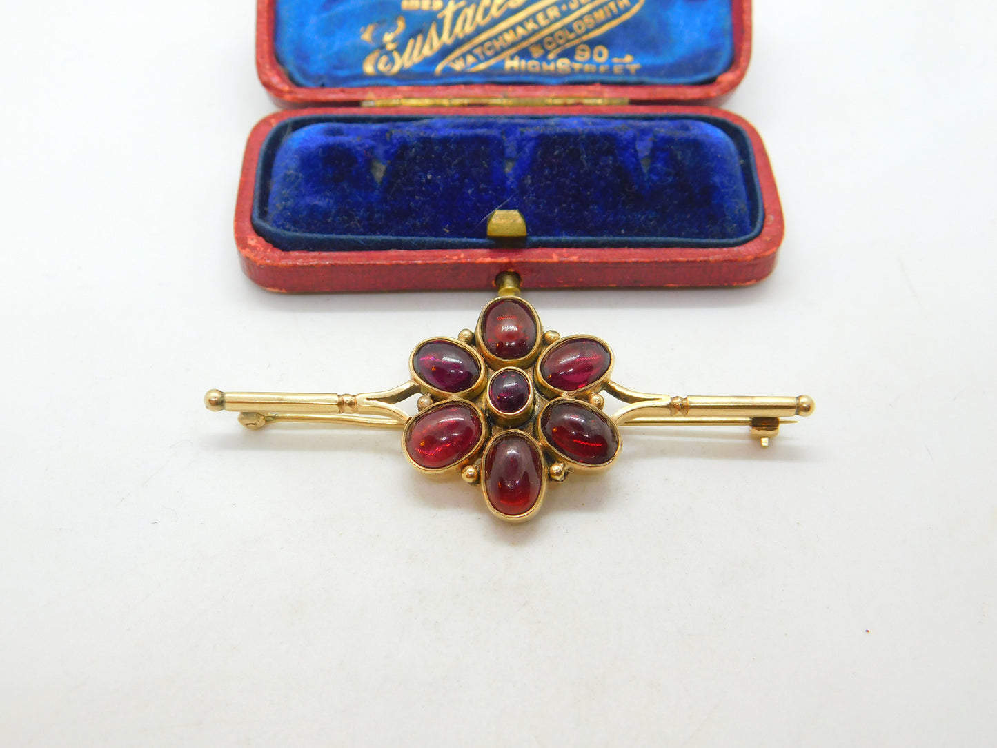 Victorian 9ct Gold & Cabochon Almandine Garnet Large Floral Brooch Antique c1860