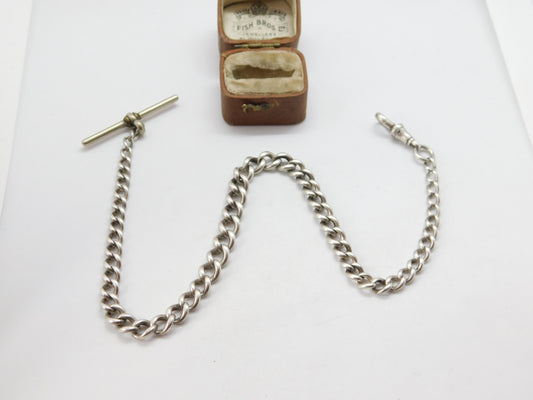 Victorian Sterling Silver Graduating Single Albert Watch Chain c1890 Antique