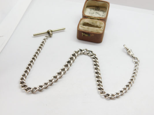 Victorian Sterling Silver Graduating Single Albert Watch Chain c1890 Antique