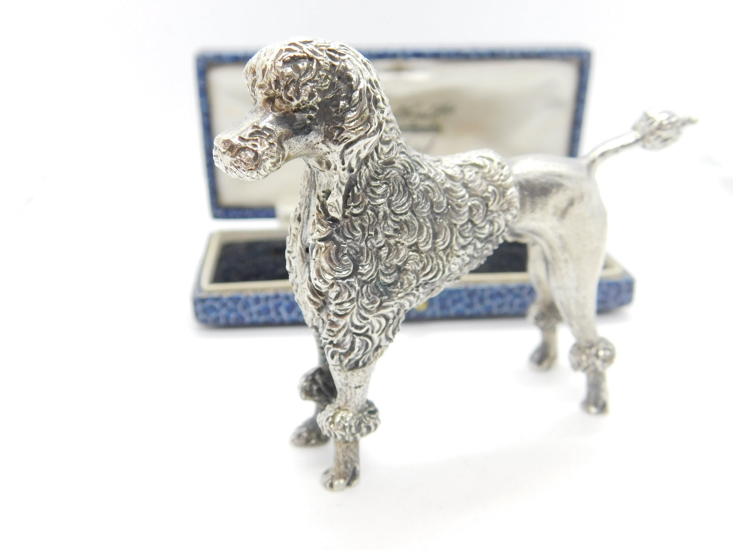 Cast Sterling Silver Figurine Ornament of Poodle Dog Vintage c1970