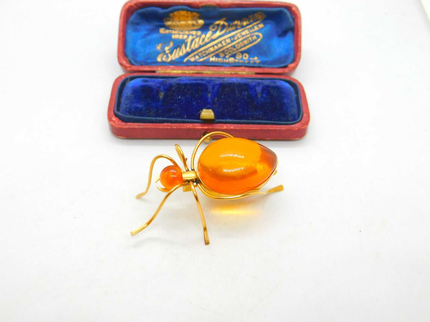 Art Deco Yellow Metal & Amber Set Spider Insect Brooch Antique c1920