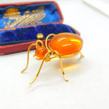Art Deco Yellow Metal & Amber Set Spider Insect Brooch Antique c1920