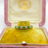 9ct Yellow Gold, Emerald & Diamond Half Eternity Ring Vintage c1990 London