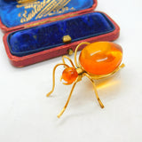 Art Deco Yellow Metal & Amber Set Spider Insect Brooch Antique c1920