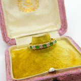 9ct Yellow Gold, Emerald & Diamond Half Eternity Ring Vintage c1990 London