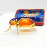 Art Deco Yellow Metal & Amber Set Spider Insect Brooch Antique c1920