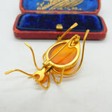 Art Deco Yellow Metal & Amber Set Spider Insect Brooch Antique c1920
