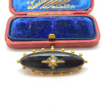 Victorian 15ct Gold, Black Enamel & Pearl Mourning Locket Brooch Antique c1880