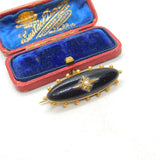 Victorian 15ct Gold, Black Enamel & Pearl Mourning Locket Brooch Antique c1880