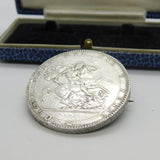 Georgian Sterling Silver Crown Coin Brooch Pin Antique 1819 Commemorative