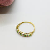 9ct Yellow Gold, Emerald & Diamond Half Eternity Ring Vintage c1990 London