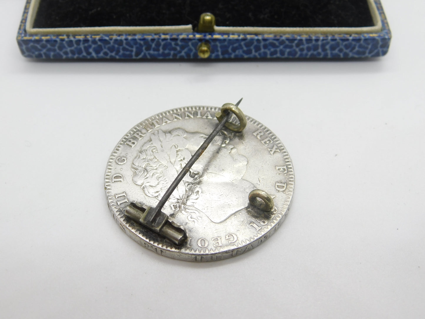 Georgian Sterling Silver Crown Coin Brooch Pin Antique 1819 Commemorative