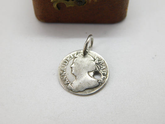 Queen Anne Sterling Silver Maundy Two Pence Coin Charm 1710 Antique