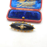 Victorian 15ct Gold, Black Enamel & Pearl Mourning Locket Brooch Antique c1880