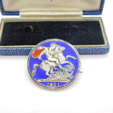Georgian Sterling Silver & Enamel Crown Coin Brooch Pin Antique 1821