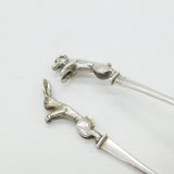 Sterling Silver Novelty Rabbit & Puppy Dog Baby Pusher & Feeder Spoon Set 1948