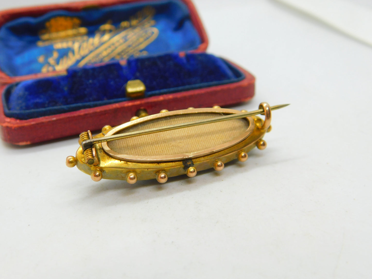 Victorian 15ct Gold, Black Enamel & Pearl Mourning Locket Brooch Antique c1880