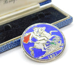 Georgian Sterling Silver & Enamel Crown Coin Brooch Pin Antique 1821
