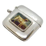 Sterling Silver & Enamel Pug Dog Vesta Case Antique 1913 Birmingham Art Deco