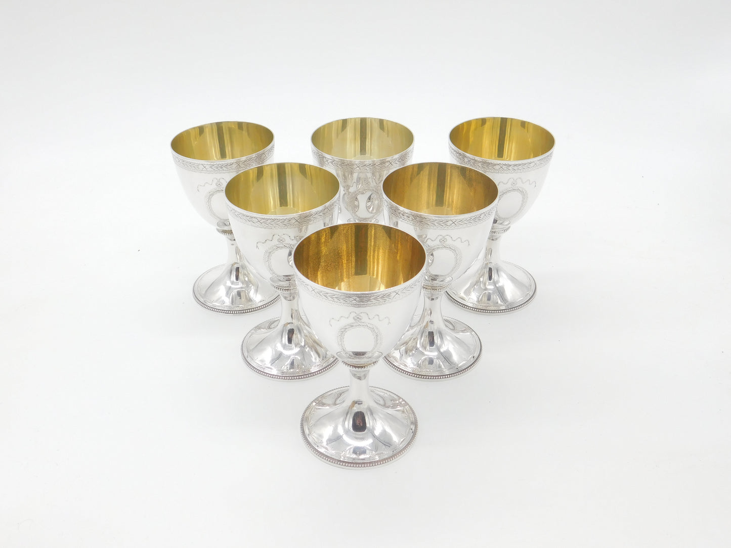 Set of Six Sterling Silver Goblet Chalices Gilded London 1968 Vintage CJ Vander