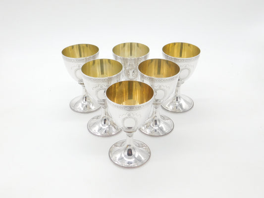 Set of Six Sterling Silver Goblet Chalices Gilded London 1968 Vintage CJ Vander