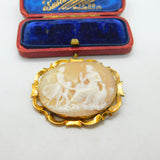 Victorian 9ct Gold Carved Shell 'Jupiter & Juno' Classical Cameo Brooch Antique