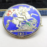 Georgian Sterling Silver & Enamel Crown Coin Brooch Pin Antique 1821