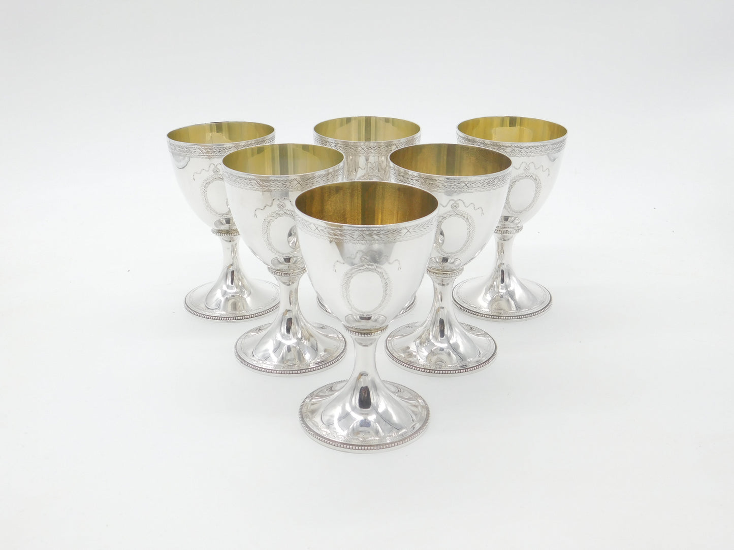 Set of Six Sterling Silver Goblet Chalices Gilded London 1968 Vintage CJ Vander