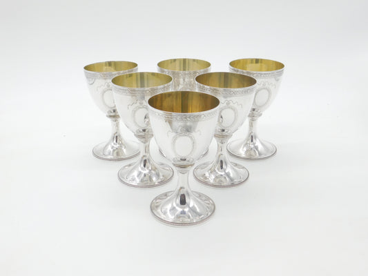 Set of Six Sterling Silver Goblet Chalices Gilded London 1968 Vintage CJ Vander