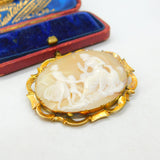 Victorian 9ct Gold Carved Shell 'Jupiter & Juno' Classical Cameo Brooch Antique
