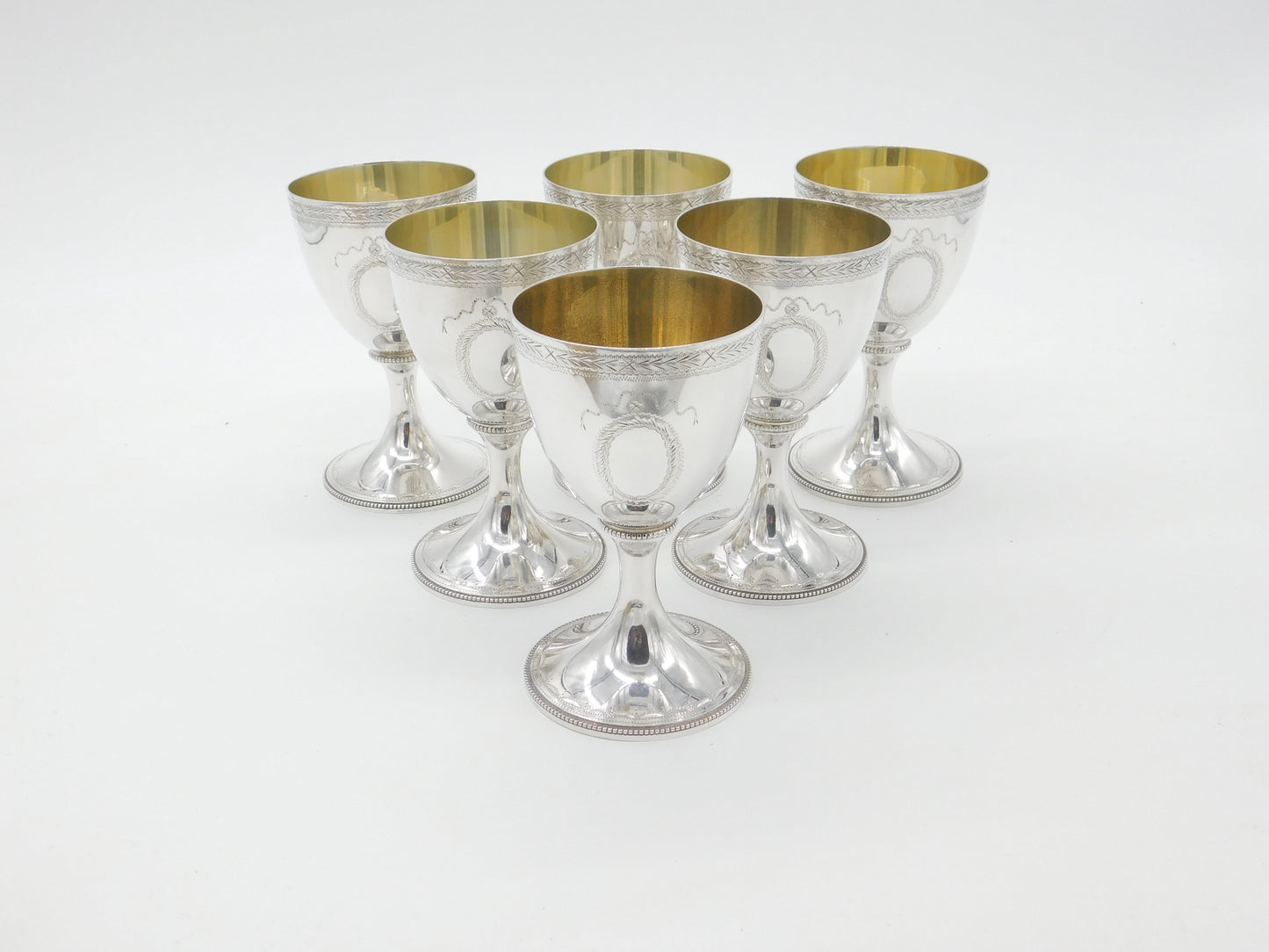 Set of Six Sterling Silver Goblet Chalices Gilded London 1968 Vintage CJ Vander