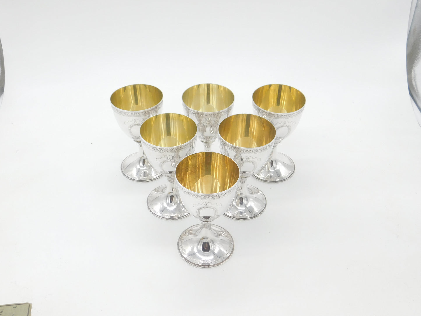 Set of Six Sterling Silver Goblet Chalices Gilded London 1968 Vintage CJ Vander