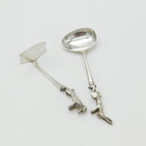 Sterling Silver Novelty Rabbit & Puppy Dog Baby Pusher & Feeder Spoon Set 1948