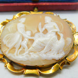 Victorian 9ct Gold Carved Shell 'Jupiter & Juno' Classical Cameo Brooch Antique