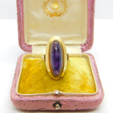 8ct Gold Cabochon Amethyst or Blue John Modernist Ring Antique c1930