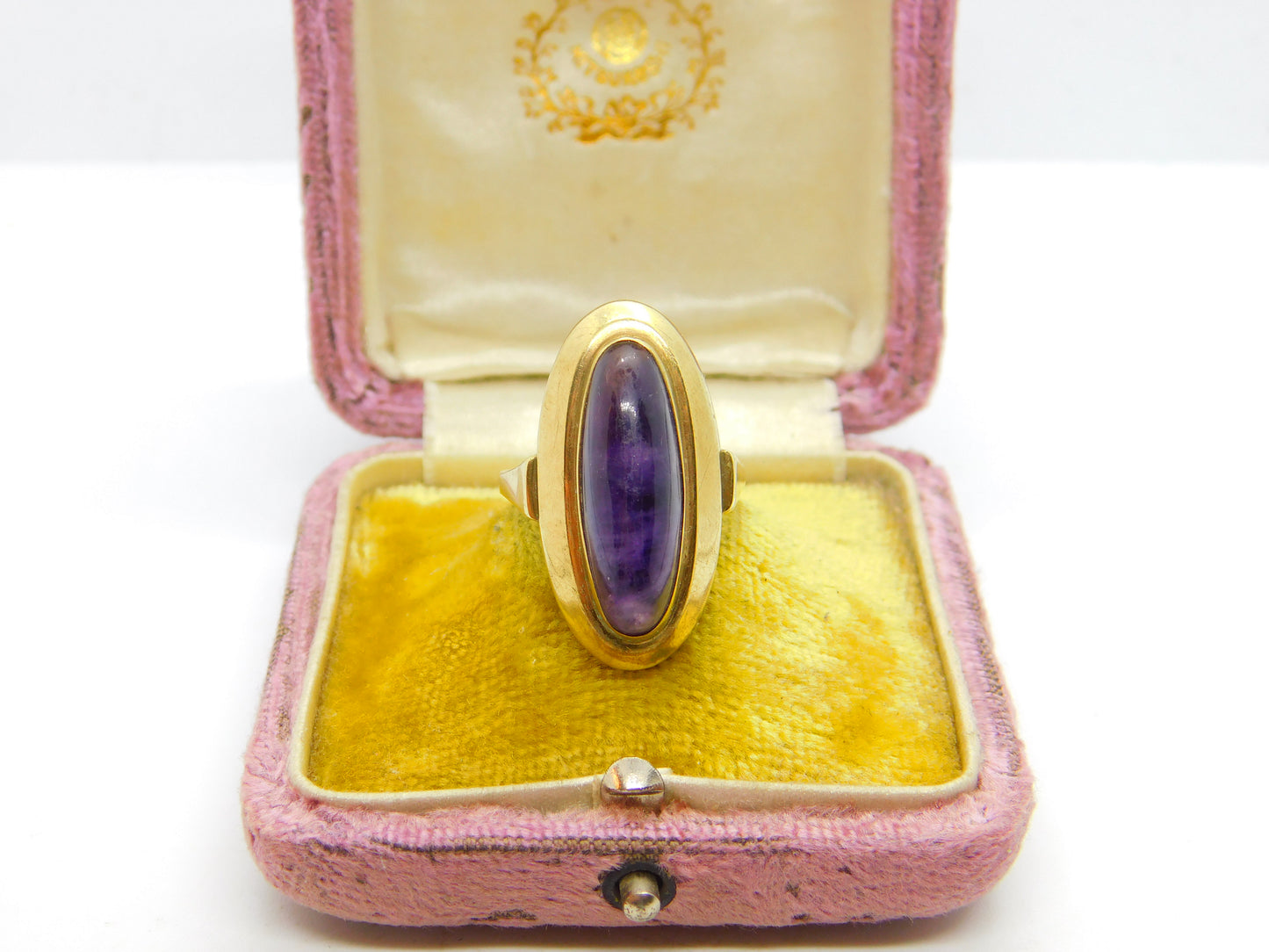 8ct Gold Cabochon Amethyst or Blue John Modernist Ring Antique c1930