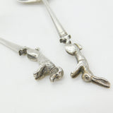 Sterling Silver Novelty Rabbit & Puppy Dog Baby Pusher & Feeder Spoon Set 1948