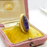 8ct Gold Cabochon Amethyst or Blue John Modernist Ring Antique c1930