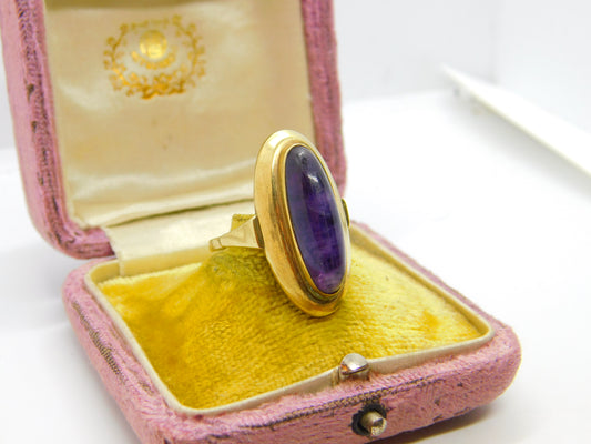 8ct Gold Cabochon Amethyst or Blue John Modernist Ring Antique c1930