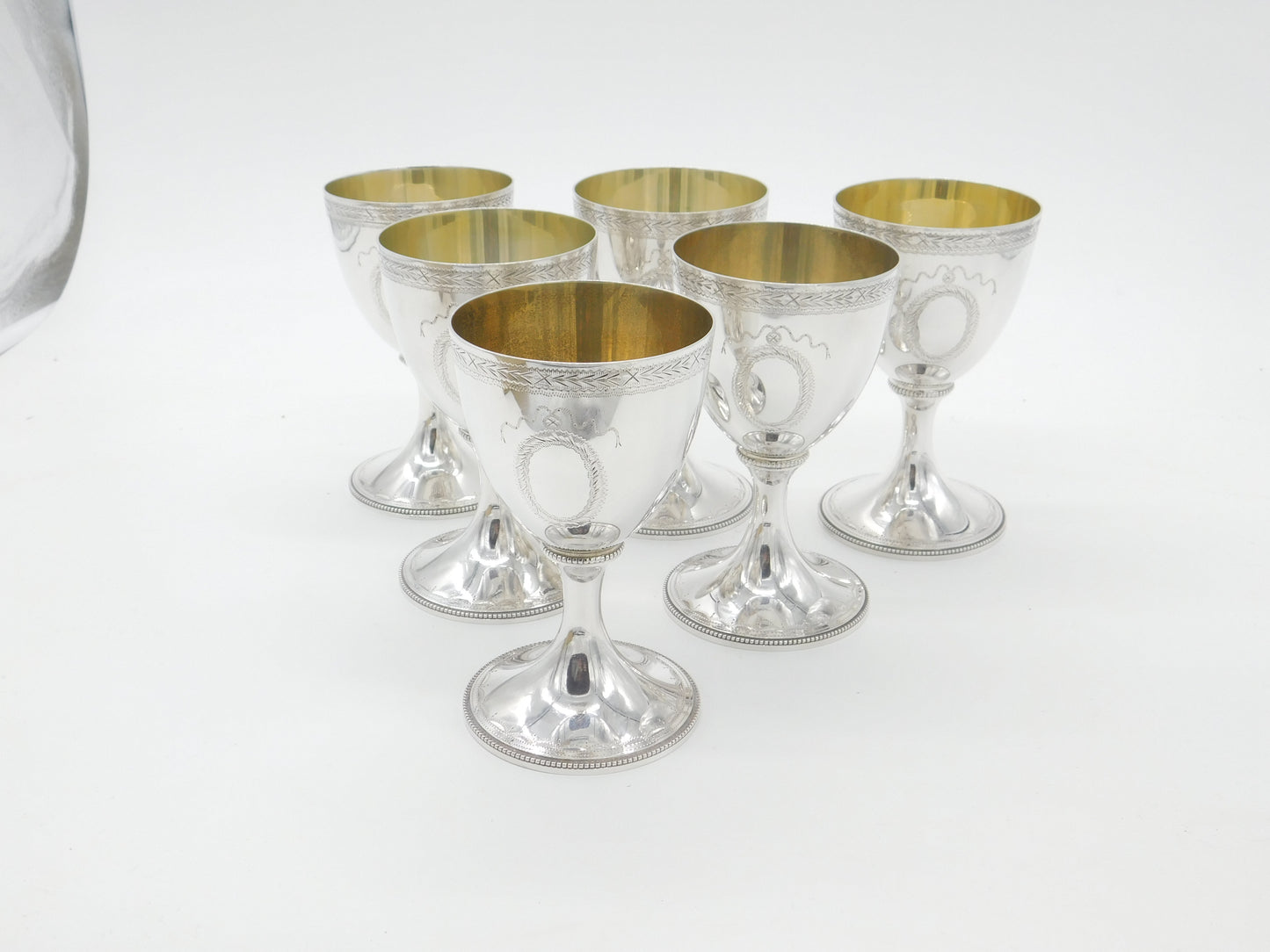 Set of Six Sterling Silver Goblet Chalices Gilded London 1968 Vintage CJ Vander