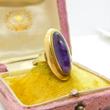 8ct Gold Cabochon Amethyst or Blue John Modernist Ring Antique c1930