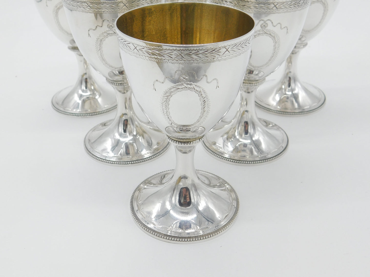 Set of Six Sterling Silver Goblet Chalices Gilded London 1968 Vintage CJ Vander