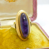 8ct Gold Cabochon Amethyst or Blue John Modernist Ring Antique c1930